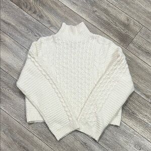 Pink Rose Cream Cable Knit Turtleneck Sweater